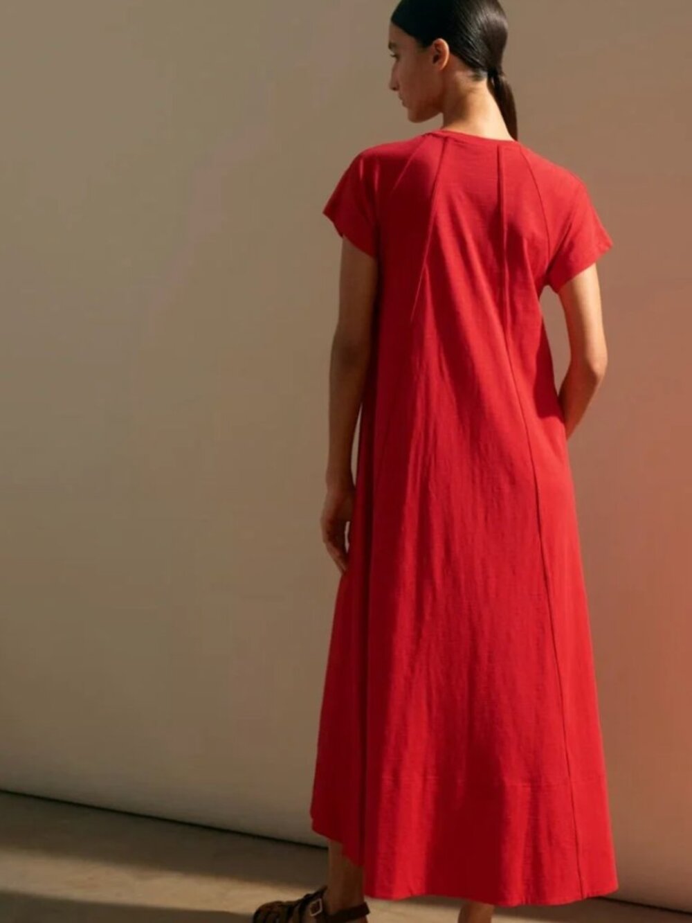 ME+EM Cotton Slub Jersey Midi Swing Dress Tulip Red 8 - Picture 2 of 16